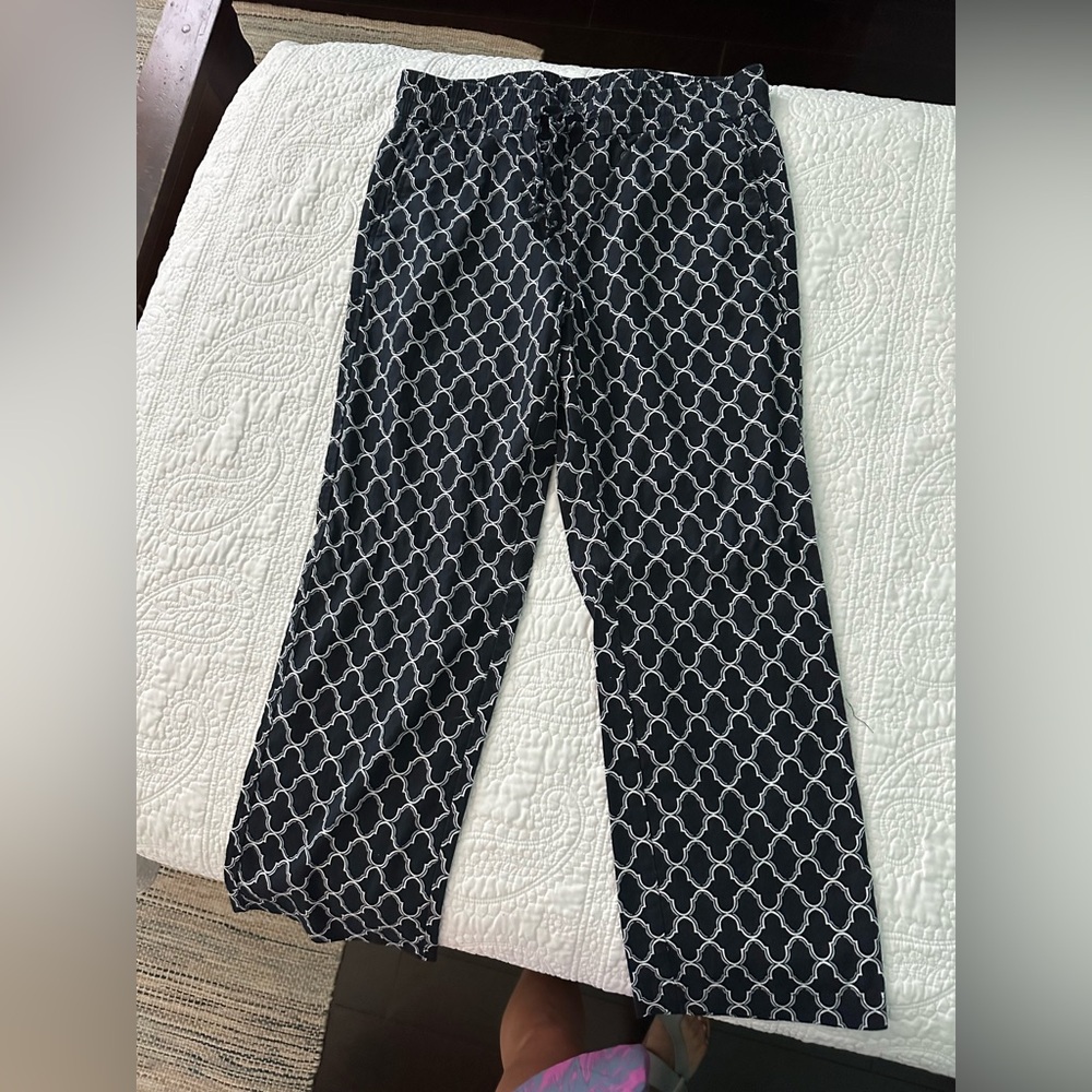Ann Taylor Blue and White Geometric Pants